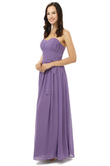 Purple Sleeveless Chiffon Long With Lace Up Bridesmaid Dresses