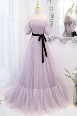 Purple Tulle Long A-Line Prom Dress, Purple Evening Formal Dress