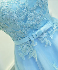 Light Blue Lace Tulle Short Prom Dress, Homecoming Dress