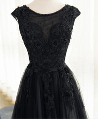 Black A Line Tulle Lace Long Prom Dress, Evening Dress