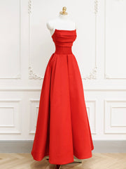 Red A-Line Satin Long Prom Dress, Red Long Formal Dress