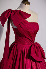 Red One Shoulder Satin Long Prom Dress, A-Line Evening Party Dress