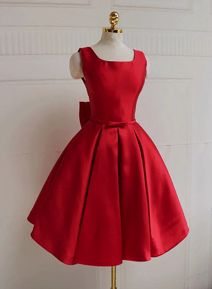 Red Satin Backless Short Party Dress, Red Homecoming Dresses