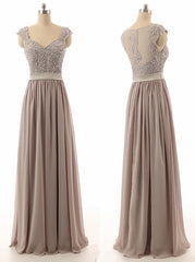 Hot Selling Cap Sleeves Beaded Floor Length Taupe Bridesmaid Dress