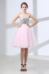 Sequin Lace & Tulle Sweetheart Neckline Short Length A-line Bridesmaid Dresses