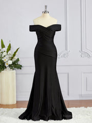 Sheath/Column Off-the-Shoulder Sweep Train Jersey Bridesmaid Dresses