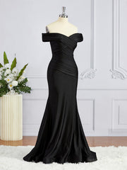 Sheath/Column Off-the-Shoulder Sweep Train Jersey Bridesmaid Dresses