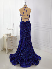 Sheath Velvet Sequins V-neck Sweep Train Dress