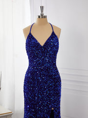 Sheath Velvet Sequins V-neck Sweep Train Dress