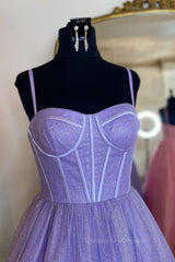 Shiny Purple Pink Long Prom Dresses, Purple Pink Long Formal Evening Dresses