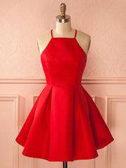 Short Red Satin Prom Dresses, Short Red Satin Homecoming Graduation Dresses