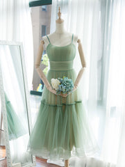 Simple Aline Tulle Green Short Prom Dress, Tulle Green Homecoming Dress