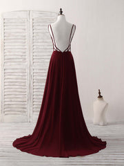 Simple Burgundy Chiffon Long Prom Dress Backless Evening Dress