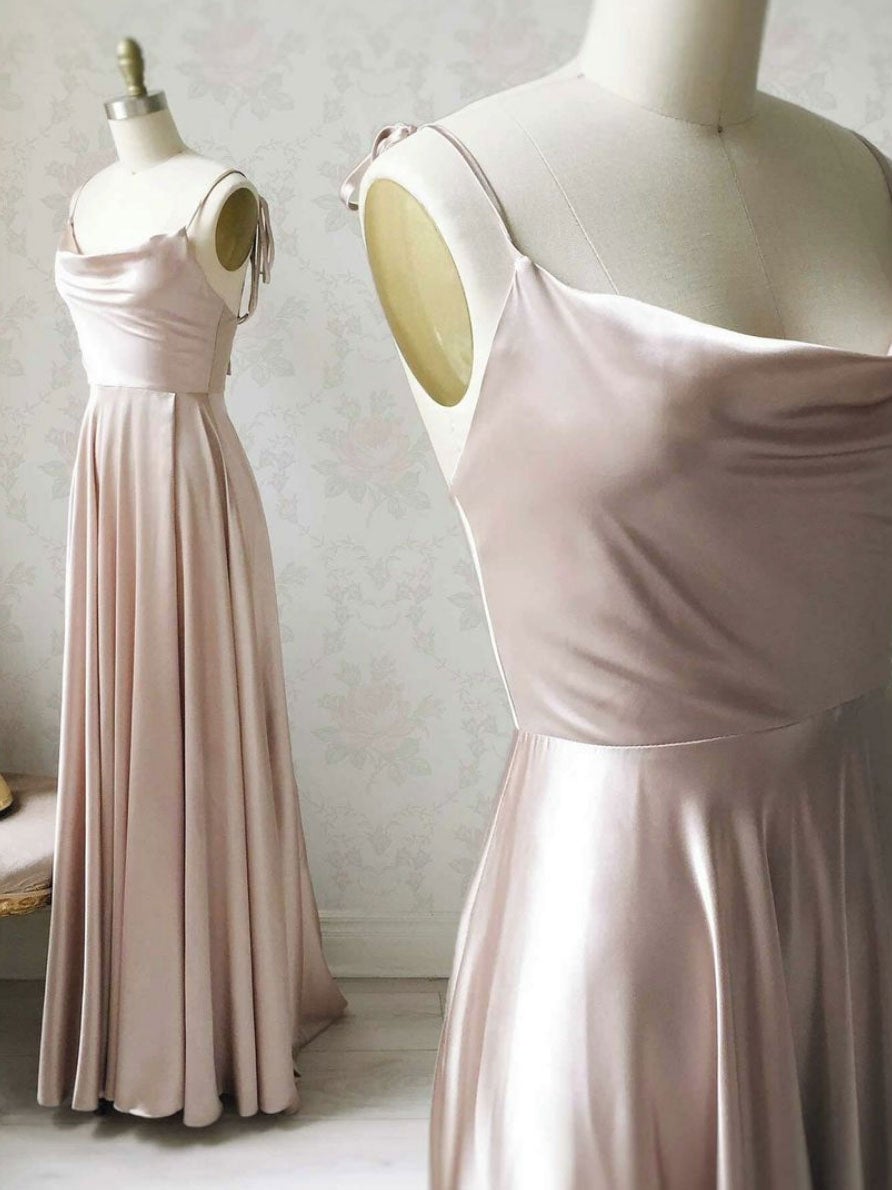 Simple pink satin long prom dress , satin evening dress