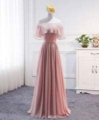 Simple Round Neck Chiffon Long Prom Dress, Bridesmaid Dress