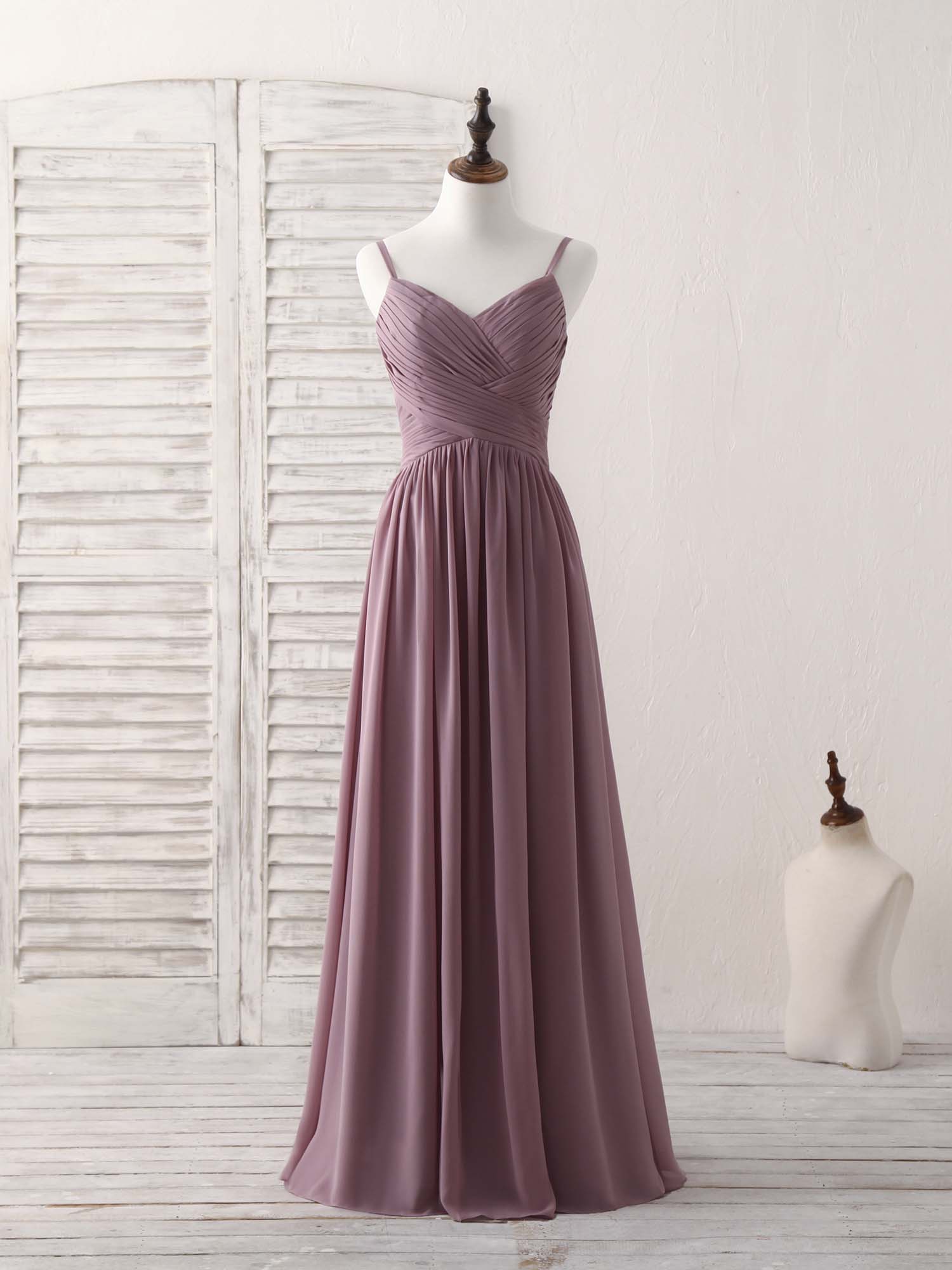 Simple V Neck Chiffon Long Prom Dress Dark Pink Bridesmaid Dress