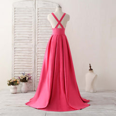 Simple V Neck Long Prom Dress Backless Evening Dress