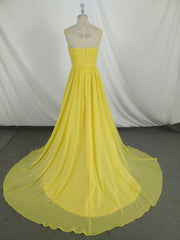 Simple V Neck Yellow Chiffon Long Prom Dress, Yellow Evening Dress