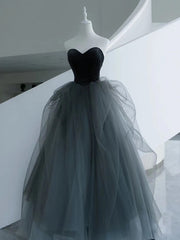 Sweetheart Neck Gray Tulle Long Prom Dresses Gray Tulle Long Formal Graduation Dresses