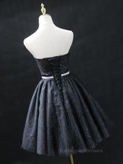 Sweetheart Neck Short Black Prom Dresses, Little Black Formal Evening Graduation Dresses