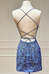 Sweetheart Neck Short Blue Lace Prom Dresses, Short Blue Lace Formal Homecoming Dresses