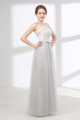 Tulle & Satin Strapless Neckline A-line Bridesmaid Dresses With Bowknot