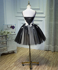 Unique Black Tulle Short Prom Dress, Black Homecoming Dresses