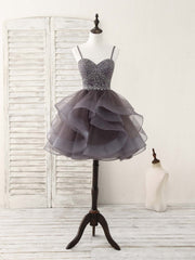 Unique Sweetheart Tulle Beads Short Prom Dress Cute Homecoming Dress