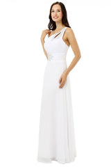 White One Shoulder Chiffon Pleats Beading Bridesmaid Dresses