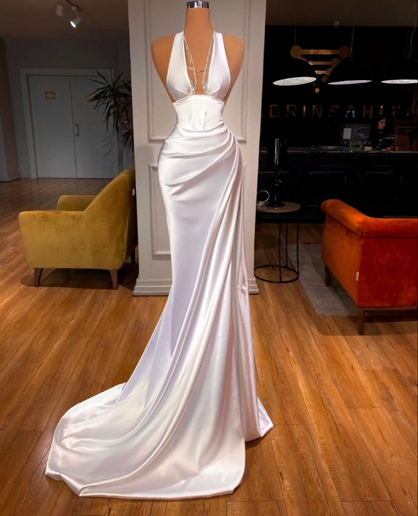 White Prom Dress, Sexy Prom Dresses, Long Evening Dress