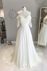 White sweetheart chiffon long prom dress white formal dress